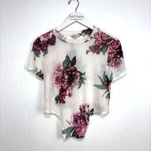 Iris Floral Blouse Sheer See-Through Flowers Short Sleeve Pretty Date Night Top